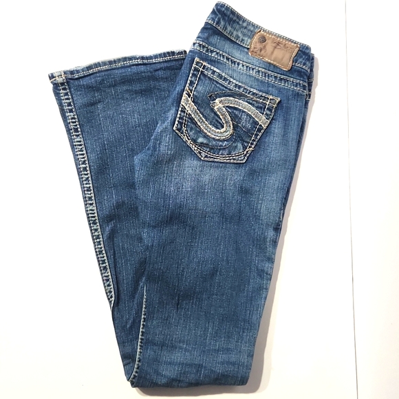 Silver Jeans Denim - Silver Jeans Co. Tuesday Distressed Blue Boot Cut Jeans Women's Size W27/L35